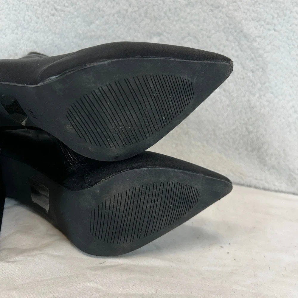 Azalea‎ Wang Black Pointed Toe Block Heel Sock Boots Stretchy Size 7.5